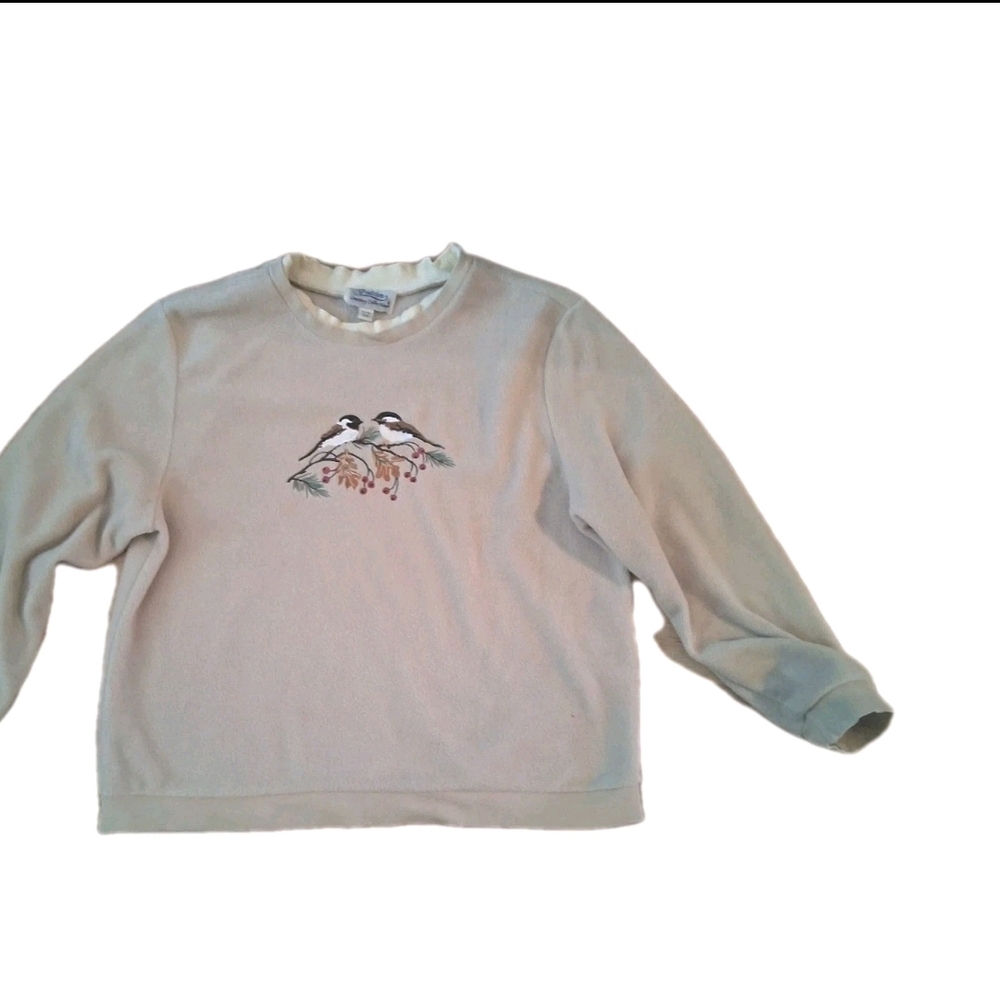 Chic vintage  Cream Sweater with Bird Design